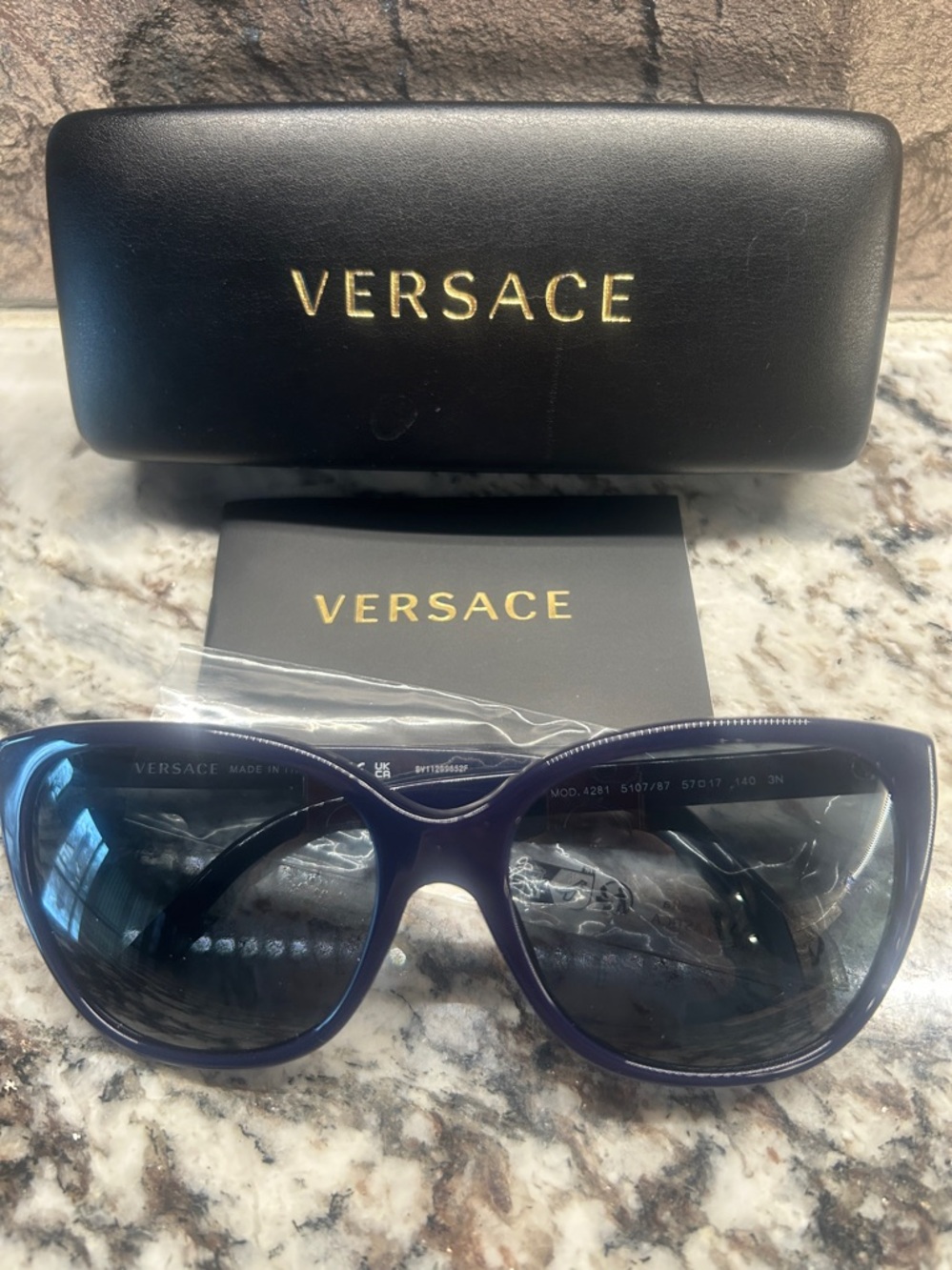 Versace Navy Blue Women's Sunglasses with Silver Medallion Accents New - Picture 2 of 8